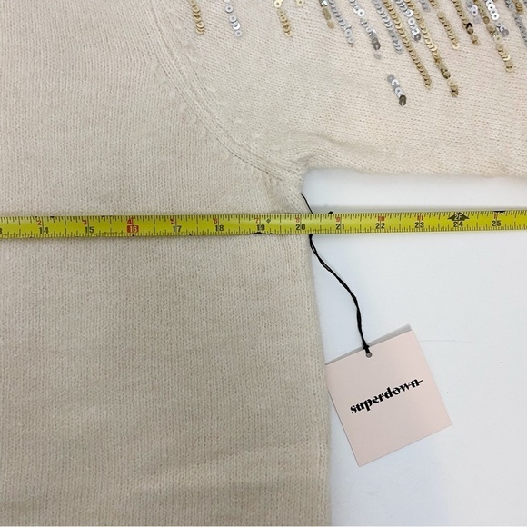 Superdown Rudie Sparkle Sleeve Sweater Dress in Ivory Size M - Picture 9 of 10